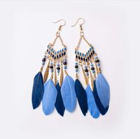 Wholesale Jewelry 1 Pair Bohemian Water Droplets Tassel Feather Alloy Feather Drop Earrings main image 2