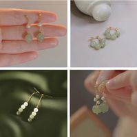 Wholesale Jewelry 1 Pair Chinoiserie Round Bow Knot Alloy Rhinestones Pearl Drop Earrings Ear Clips main image 1