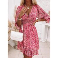 Women's Ruffled Skirt Pastoral V Neck Printing Half Sleeve Ditsy Floral Above Knee Daily main image 5