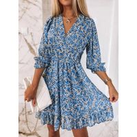 Women's Ruffled Skirt Pastoral V Neck Printing Half Sleeve Ditsy Floral Above Knee Daily main image 3