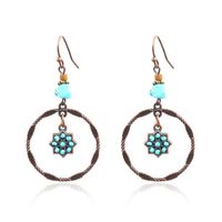 Wholesale Jewelry 1 Pair Ethnic Style Oval Water Droplets Flower Alloy Turquoise Chandelier Earrings sku image 2