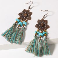 Wholesale Jewelry 1 Pair Ethnic Style Oval Water Droplets Flower Alloy Turquoise Chandelier Earrings main image 3
