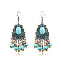 Wholesale Jewelry 1 Pair Ethnic Style Oval Water Droplets Flower Alloy Turquoise Chandelier Earrings sku image 5
