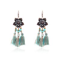 Wholesale Jewelry 1 Pair Ethnic Style Oval Water Droplets Flower Alloy Turquoise Chandelier Earrings sku image 4