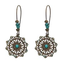 Wholesale Jewelry 1 Pair Ethnic Style Oval Water Droplets Flower Alloy Turquoise Chandelier Earrings sku image 1