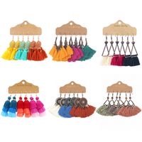 Wholesale Jewelry 1 Set Bohemian Triangle Tassel Alloy Wax Line Chandelier Earrings main image 3