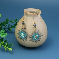 Wholesale Jewelry 1 Pair Bohemian Leaf Round Sun Alloy Turquoise Drop Earrings main image 4