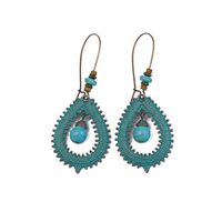 Wholesale Jewelry 1 Pair Bohemian Leaf Round Sun Alloy Turquoise Drop Earrings sku image 9