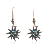 Wholesale Jewelry 1 Pair Bohemian Leaf Round Sun Alloy Turquoise Drop Earrings sku image 11