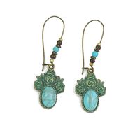 Wholesale Jewelry 1 Pair Bohemian Leaf Round Sun Alloy Turquoise Drop Earrings sku image 7