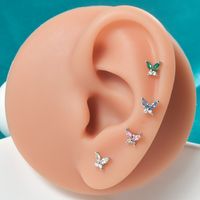 1 Piece Artistic Butterfly Stainless Steel Inlay Turquoise Zircon Ear Studs main image 4