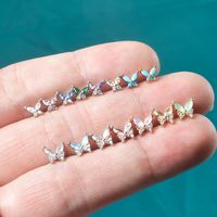 1 Piece Artistic Butterfly Stainless Steel Inlay Turquoise Zircon Ear Studs main image 3