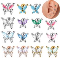 1 Piece Artistic Butterfly Stainless Steel Inlay Turquoise Zircon Ear Studs main image 1