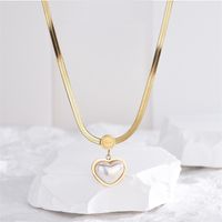 Modern Style Sweet Heart Shape Titanium Steel Polishing Plating Inlay Shell 18k Gold Plated Pendant Necklace main image 4
