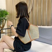 Femmes Petit Toutes Les Saisons Paille Bloc De Couleur Vacances Ouvert Sac De Paille main image 5