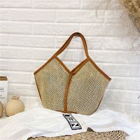 Women's Small All Seasons Straw Color Block Vacation Open Straw Bag sku image 2