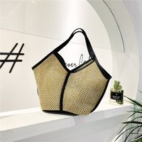 Women's Small All Seasons Straw Color Block Vacation Open Straw Bag sku image 4