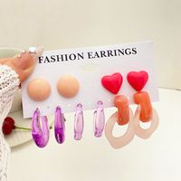 Wholesale Jewelry 5 Piece Set Ins Style Cartoon Style Bear Heart Shape Alloy Earrings sku image 2