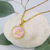 Simple Style Letter Titanium Steel Plating Inlay Shell Pendant Necklace main image 2