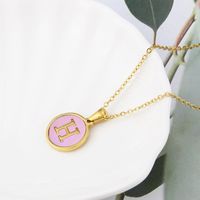 Simple Style Letter Titanium Steel Plating Inlay Shell Pendant Necklace sku image 8
