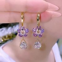 Wholesale Jewelry 1 Pair Sweet Simple Style Flower Alloy Artificial Crystal Drop Earrings main image 2