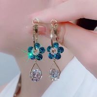 Wholesale Jewelry 1 Pair Sweet Simple Style Flower Alloy Artificial Crystal Drop Earrings main image 1