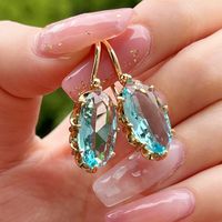 1 Pair Glam Luxurious Geometric Inlay Copper Artificial Gemstones Drop Earrings sku image 1