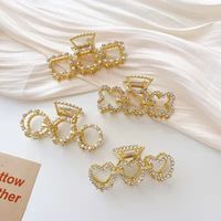 Sweet Square Heart Shape Metal Inlaid Pearls Hair Claws main image 1