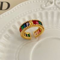 Streetwear Colorful Copper Plating Inlay Zircon Open Ring main image 3