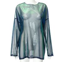 Streetwear Solid Color Spandex Polyester Round Neck Long Sleeve Regular Sleeve Patchwork Blouse sku image 7