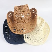 Unisexe Rétro Couleur Unie Évider Sertissage Cowboy Chapeau main image 6