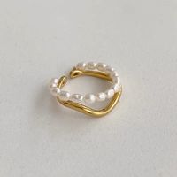 Retro Color Block Freshwater Pearl Metal Beaded Plating Open Ring main image 2