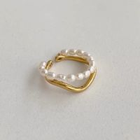 Retro Color Block Freshwater Pearl Metal Beaded Plating Open Ring sku image 1
