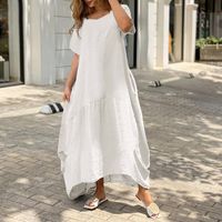 Women's A-line Skirt Casual V Neck Patchwork Short Sleeve Solid Color Maxi Long Dress Daily main image 5