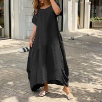 Women's A-line Skirt Casual V Neck Patchwork Short Sleeve Solid Color Maxi Long Dress Daily main image 3