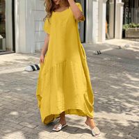 Women's A-line Skirt Casual V Neck Patchwork Short Sleeve Solid Color Maxi Long Dress Daily main image 2