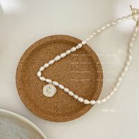 Elegant Rose Freshwater Pearl Copper Enamel Plating Gold Plated Pendant Necklace sku image 1