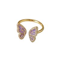 Artistic Flower Rhombus Butterfly Copper Enamel Inlay Artificial Pearls Shell Zircon Rings main image 4