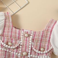 Elegant Farbblock Gefälschte Taschen Vordertasche Perle Baumwolle Mädchen Kleider main image 3