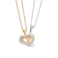 Romantic Heart Shape Stainless Steel Inlay Rhinestones Pendant Necklace main image 5