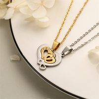 Romantic Heart Shape Stainless Steel Inlay Rhinestones Pendant Necklace sku image 2