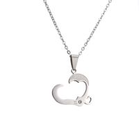Romantic Heart Shape Stainless Steel Inlay Rhinestones Pendant Necklace main image 7