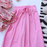Casual Ditsy Floral Solid Color Drawstring Ruched Cotton Chiffon Girls Clothing Sets main image 2