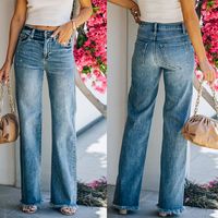 Women's Holiday Street Streetwear Solid Color Full Length Washed Jeans Wide Leg Pants main image 1