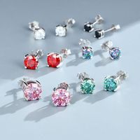 1 Pair Luxurious Solid Color Sterling Silver Inlay Diamond Ear Studs main image 1