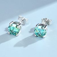 1 Pair Luxurious Solid Color Sterling Silver Inlay Diamond Ear Studs main image 5