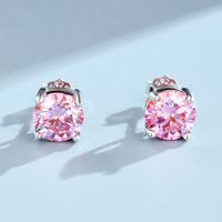1 Pair Luxurious Solid Color Sterling Silver Inlay Diamond Ear Studs main image 3