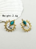 1 Pair Ethnic Style Round Inlay 304 Stainless Steel Turquoise 14K Gold Plated Ear Studs main image 4