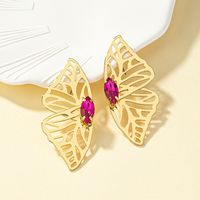Retro Butterfly Alloy Plating Inlay Gem Women's Ear Studs sku image 1