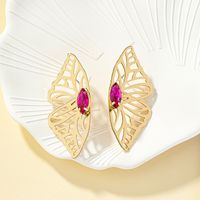 Retro Butterfly Alloy Plating Inlay Gem Women's Ear Studs main image 6